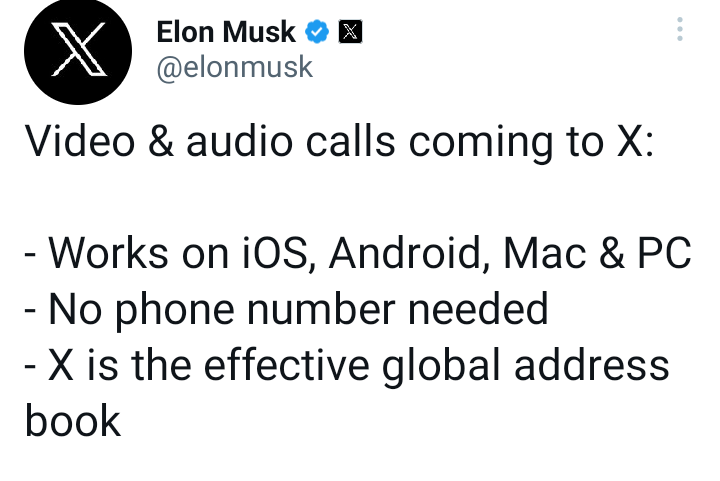 Video and Audio calls coming to X