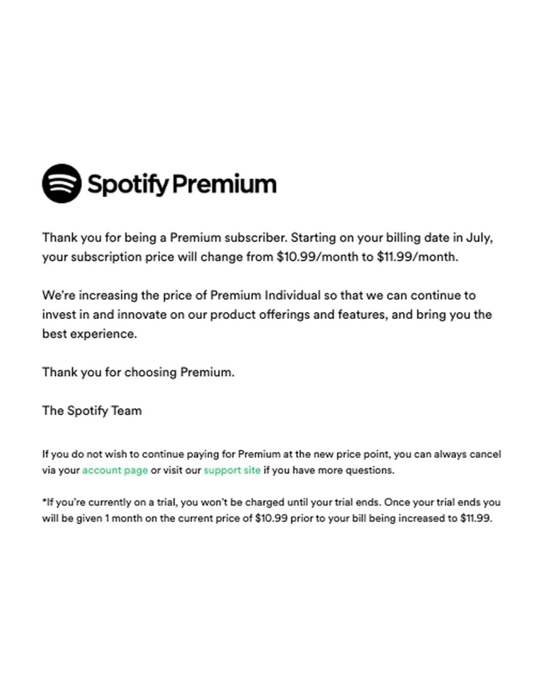 Spotify price increase