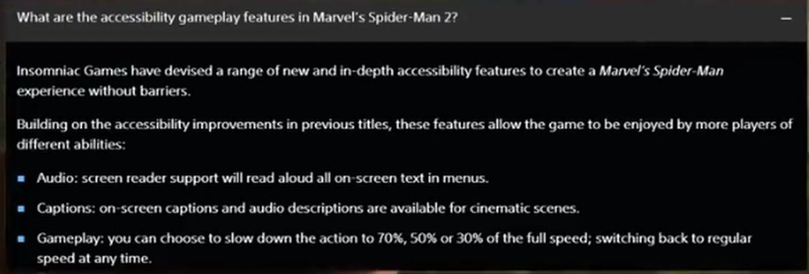 Marvel spider-man 2 leaked accessibility feature